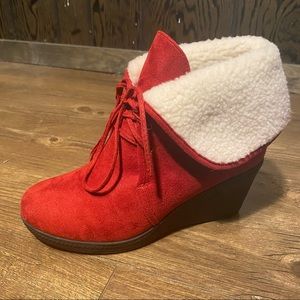 Suede ankle wedge boots